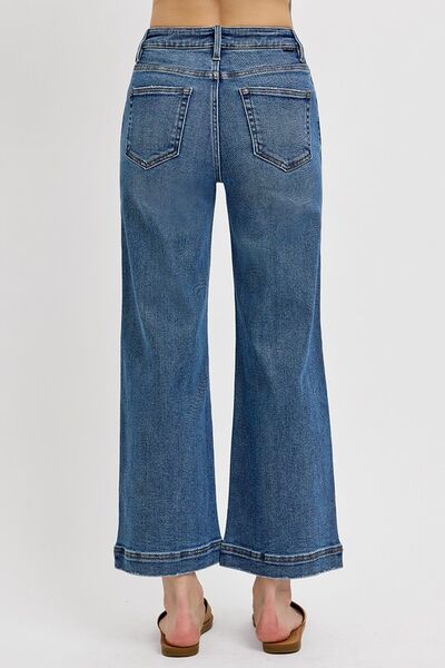 Full Size High Rise Crop Wide Leg Front Yoke Detail Jeans Plus Size