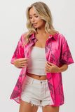 Leopard Print Short Sleeve Silky Satin Shirt Top