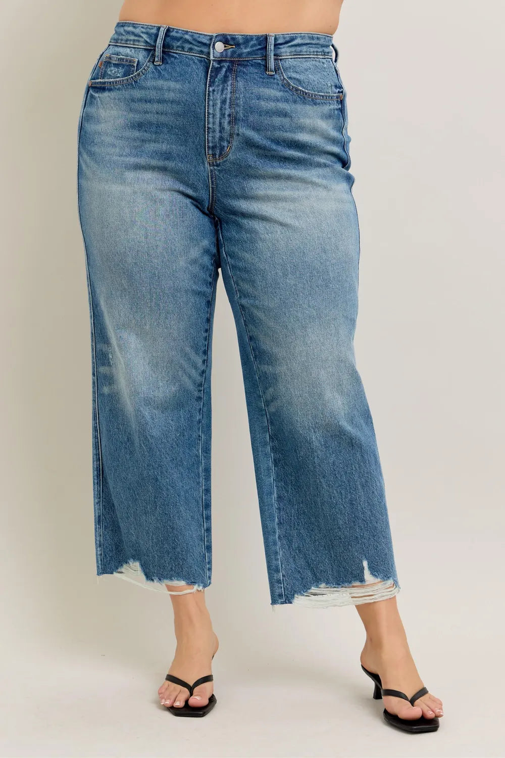 Plus Size High Waist Rigid Magic Destroy Hem Crop Wide