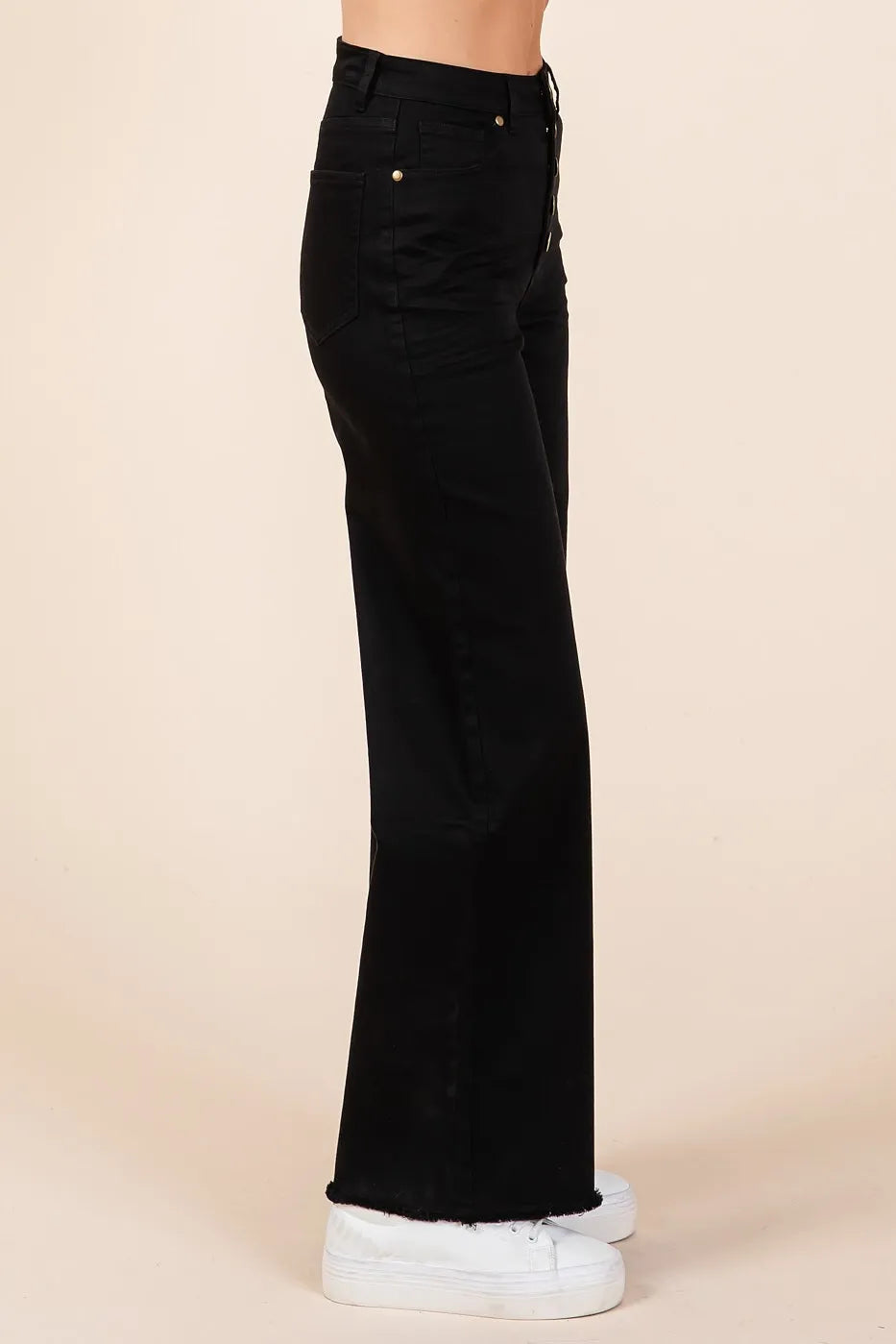 Twill High Waisted Button Fly Wide Leg Pants