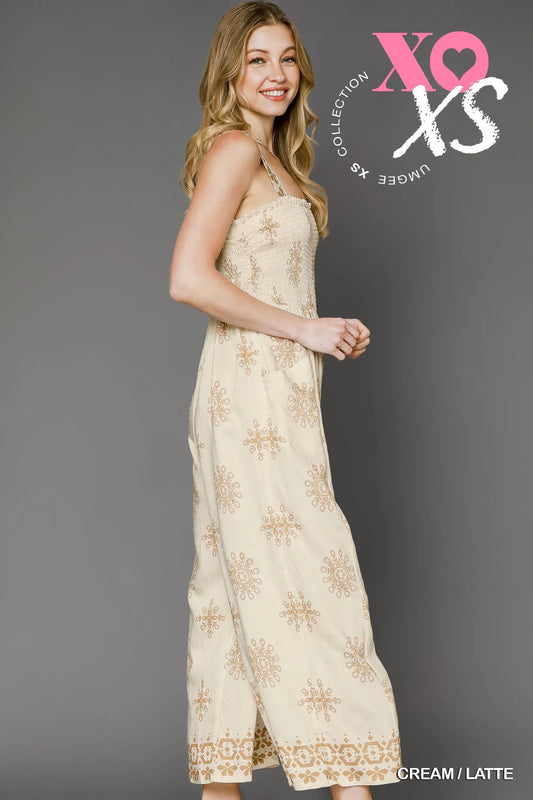 Floral Smocked Cropped Leg Jumpsuit