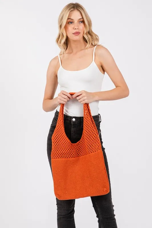 Half Pointelle Knit Tote Bag