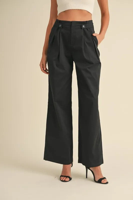 High Waist Front Pleated Detail Wide Leg Pants