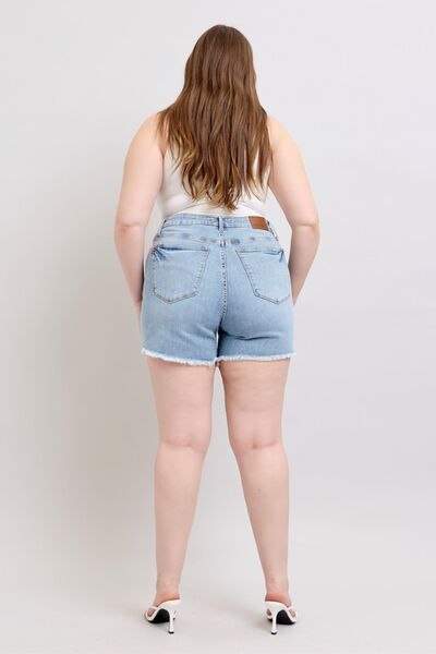 Full Size Tummy Control Raw Hem Denim Shorts Plus Size