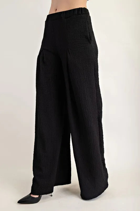 Full Size Textured Wide-Leg Pants with Pockets Plus Size