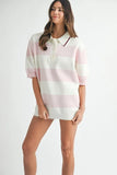 Oversized Stripe Polo Collar Sweater