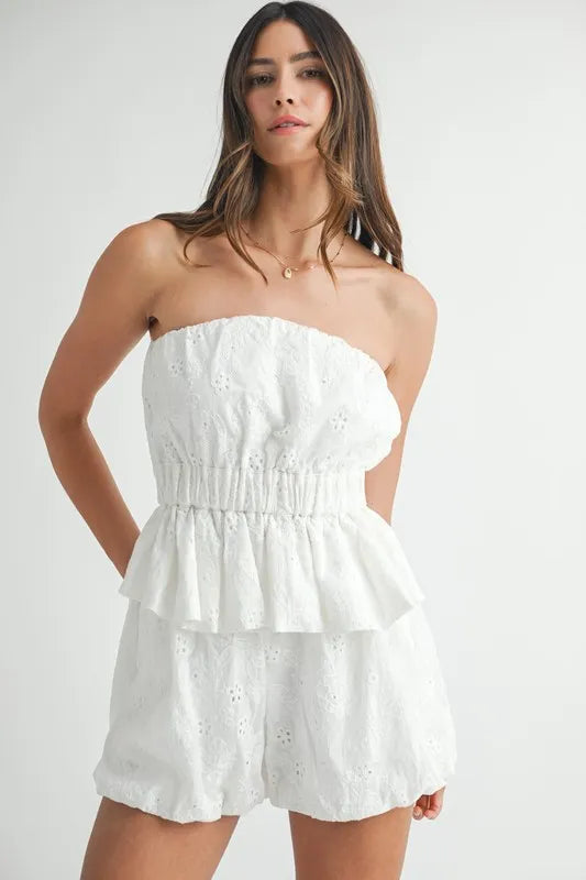 Floral Eyelet Lace Tube Top and Short Set