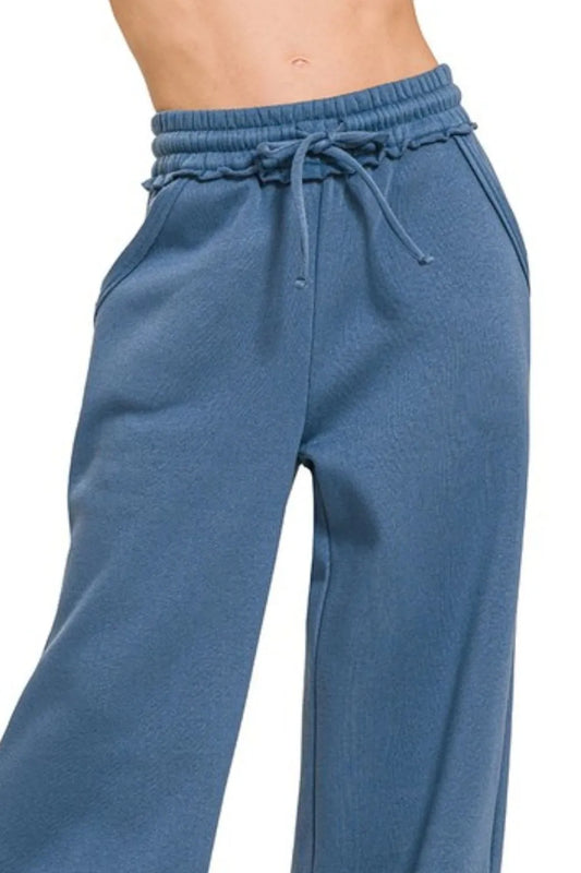 Fleece Exposed Seam Wide Leg Sweatpants