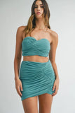 Ruched Tube Crop Top and Skirt Set