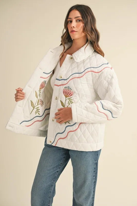 Floral Multi Color Embroidered Quilted Jacket