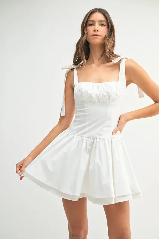 Shoulder Tie Corset Panel Mini Dress