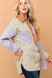 Floral and Plaid Color Block Shirts with Pocket