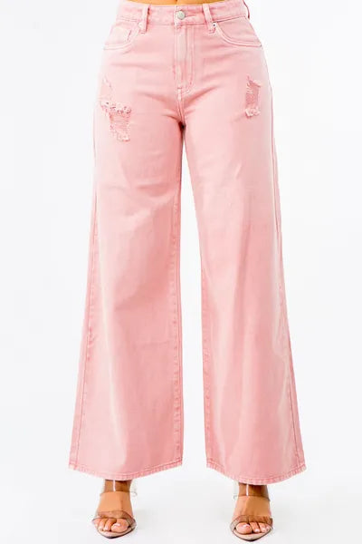 High Waist Distressed Wide Leg Jeans