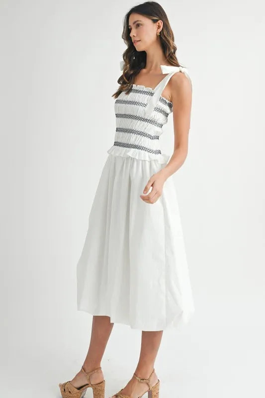 Smocked Bodice Bubble Midi Dress