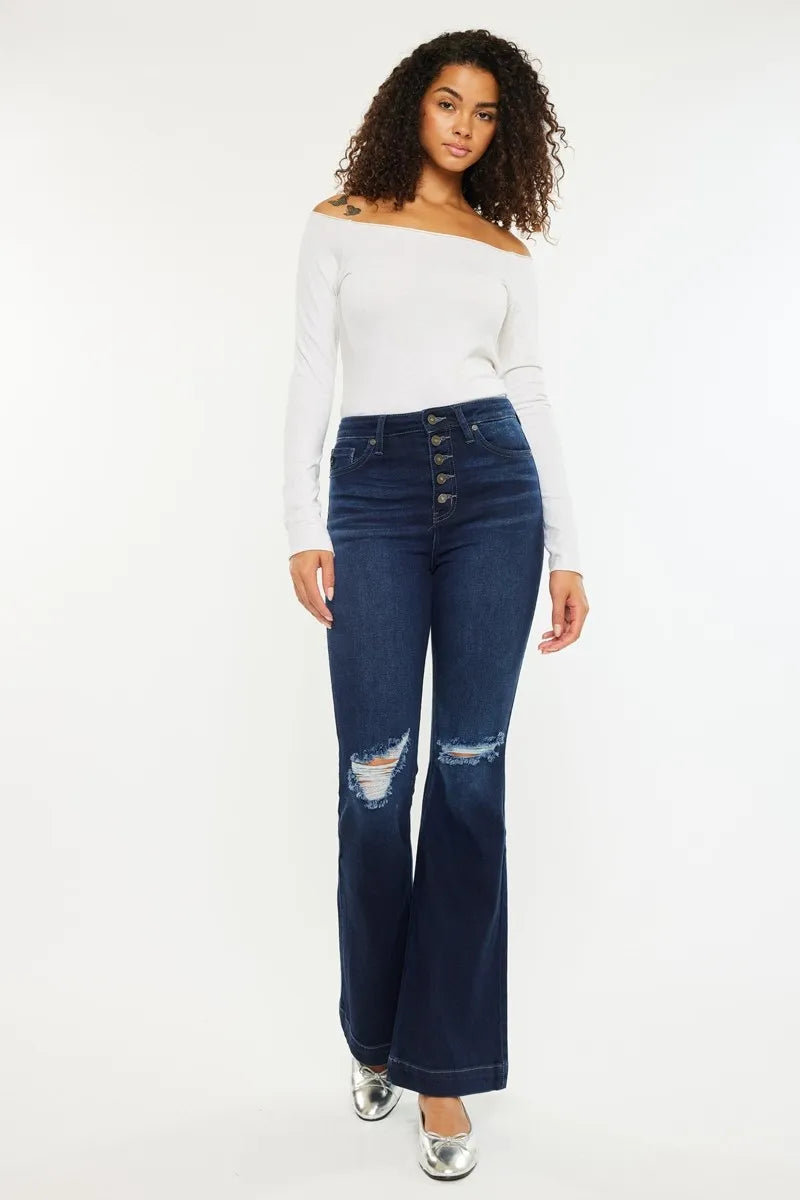 Button-Up High Waist Edgy Flare Jeans