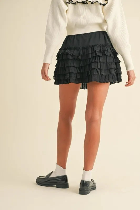 Ruffle Detailed Cotton Gauze Tiered Mini Skirt