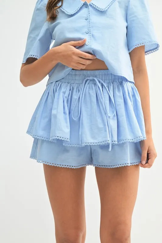 Collared Button Down Crop Top and Skort Set