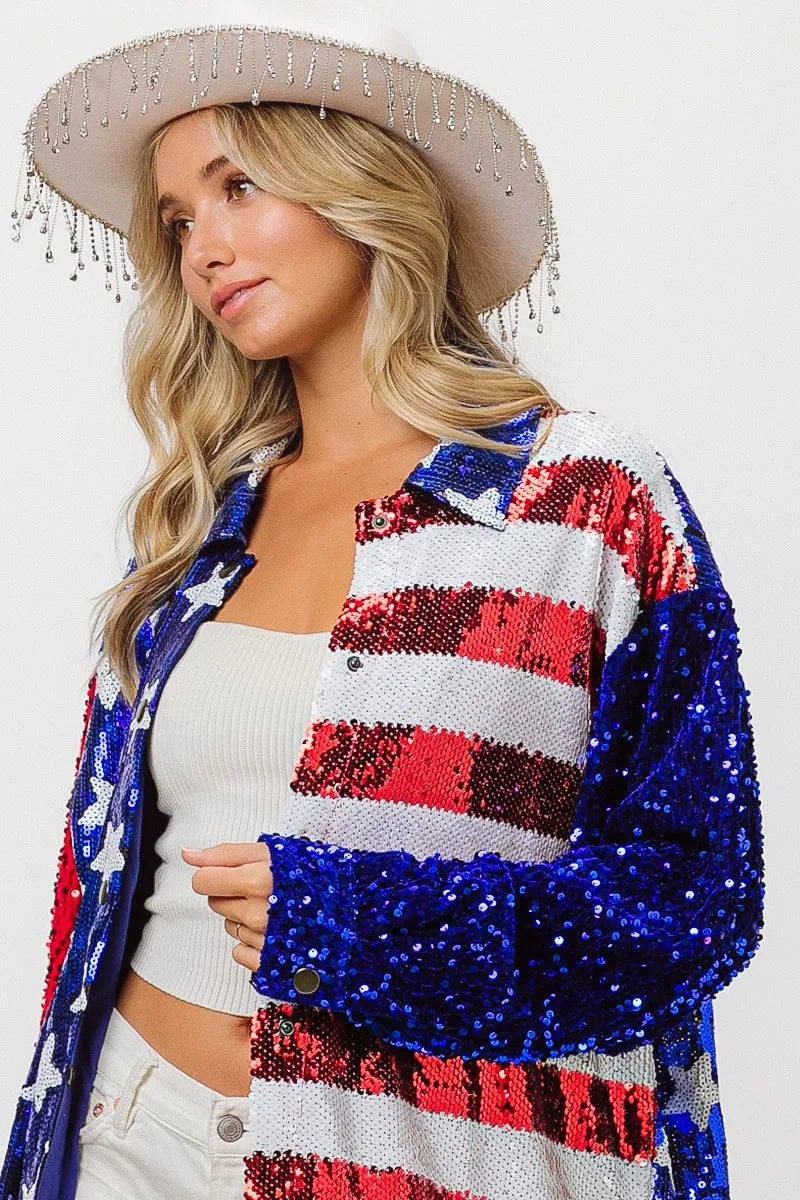 Velvet Sequin American Flag Shirt