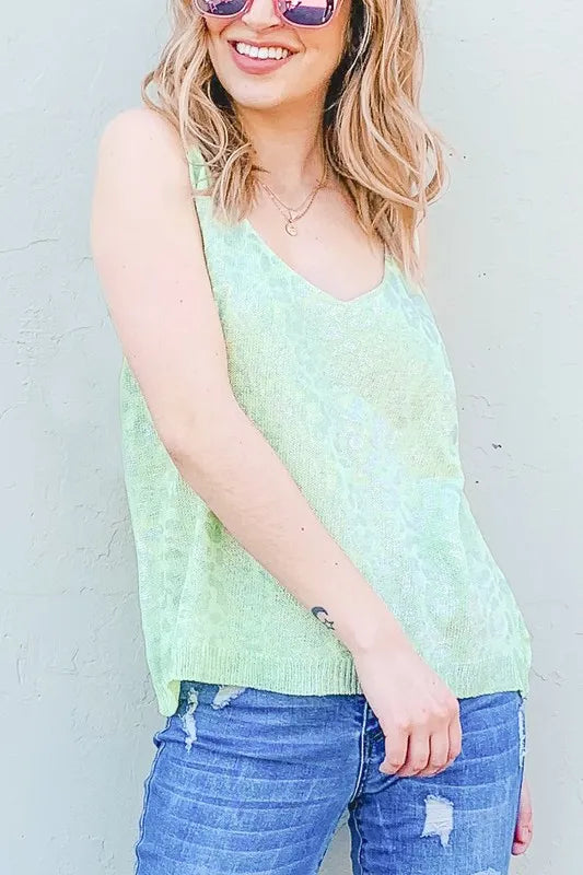 Leopard Foil Print Sleeveless Sweater Top