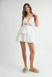 Lace Eyelet Ruffle Mini Dress With Front Cutout