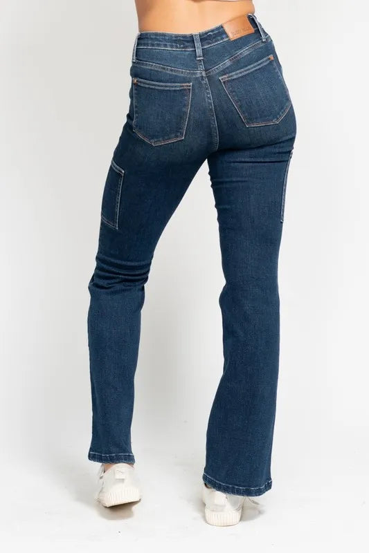 Full Size High Waist Cargo Bootcut Jeans Plus Size