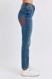 Full Size HW Plaid Patch Slim Fit Jeans Plus Size
