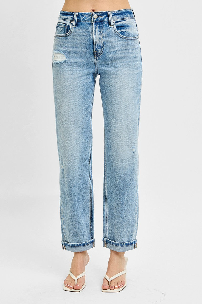 Full Size High Rise Ankle Boyfriend Distressed Jeans Plus Size