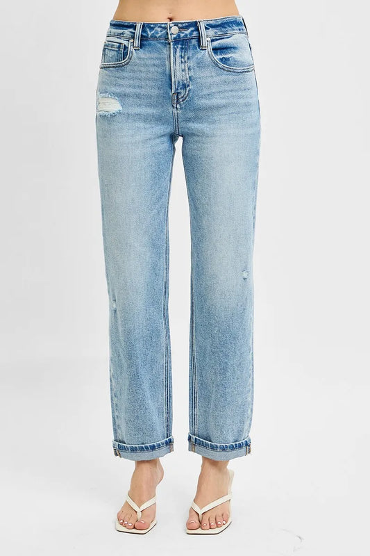 High Waist Ankle-Cut Relaxed Distressed Jeans