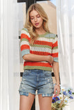 Striped 3/4 Sleeves Sweater Top