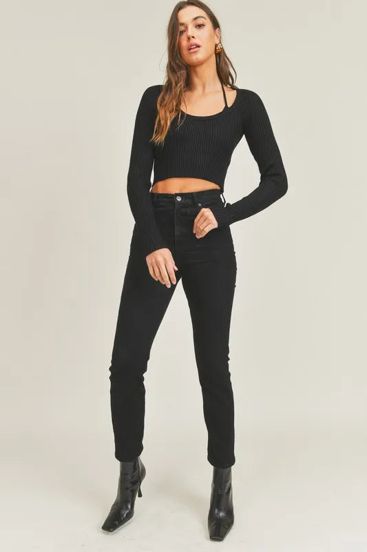 Long Sleeve Crop Sweater Top and Inner Bra Set
