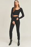 Long Sleeve Crop Sweater Top and Inner Bra Set