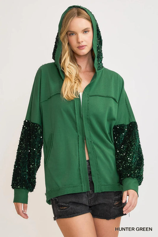 Glam Sequin-Sleeve Terry Hoodie