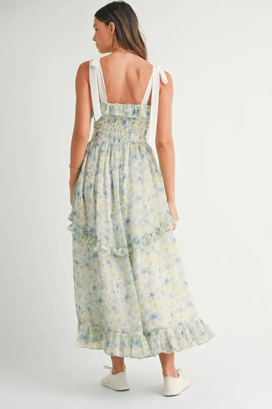 Floral Printed Shoulder Strap Midi Dress