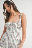 Floral Print Bustier Back Lace Up Midi Dress