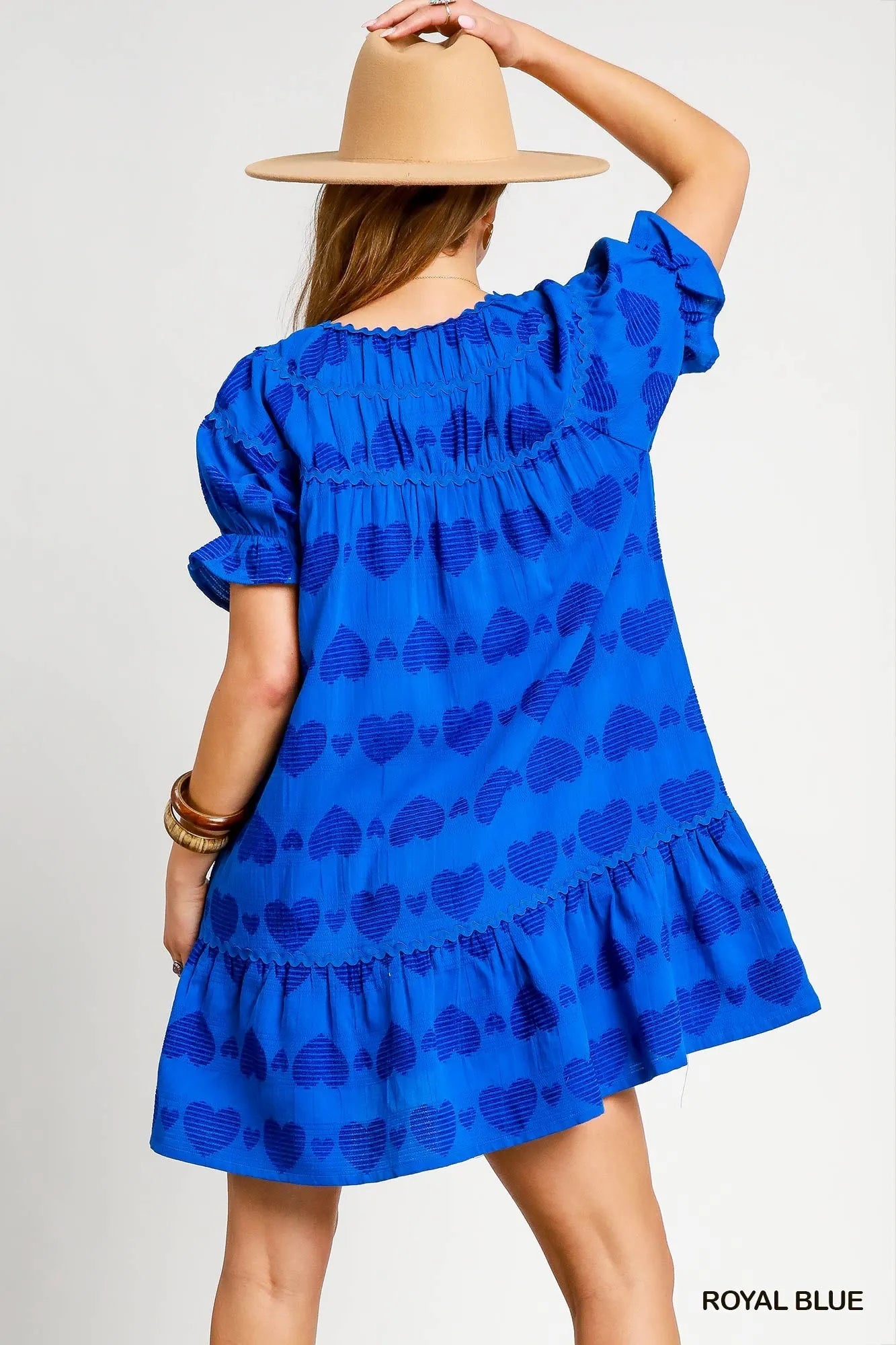 Ruffle Sleeve Heart Print Babydoll Dress
