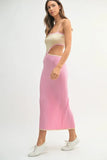 Ribbed Knit Color Block Cutout Midi Dress