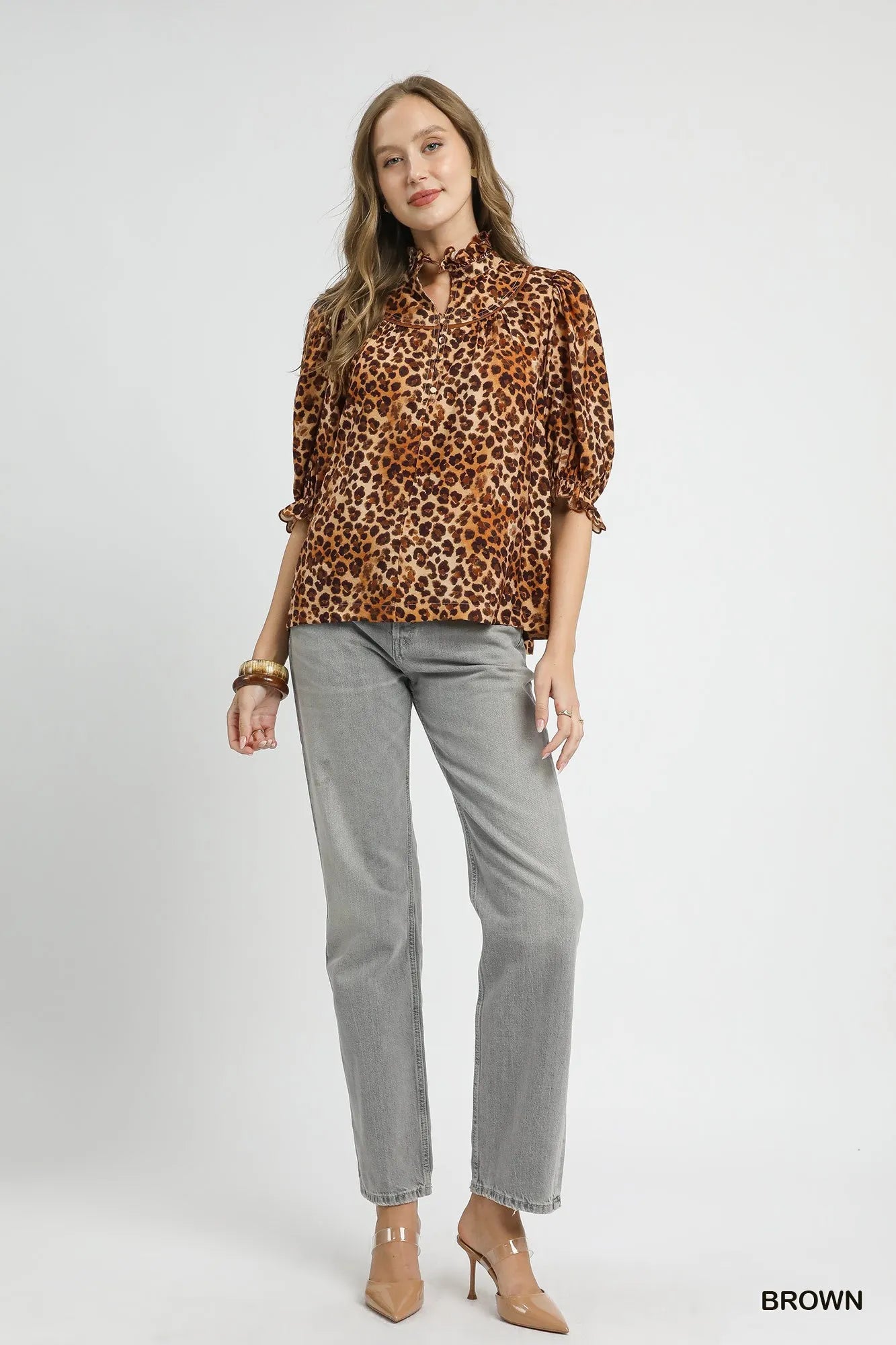 Fierce Ruffle Neck Animal Print Blouse