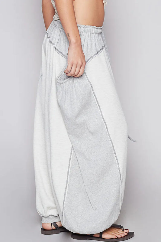 Drawstring Waist Pants with Accent Stitching