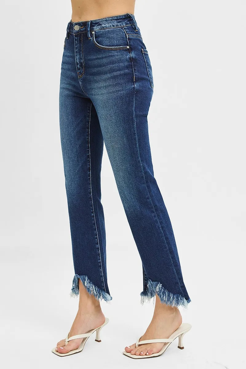 High Rise Crop Bootcut Fray Hem Jeans