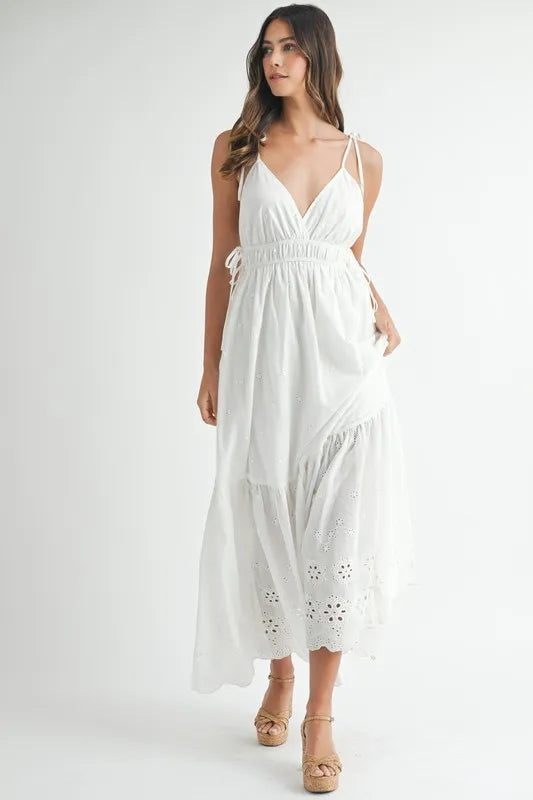 Eyelet Lace Maxi Dress with Side Strap Details