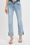 High Waist Relaxed Straight-Leg Cuffed Jeans