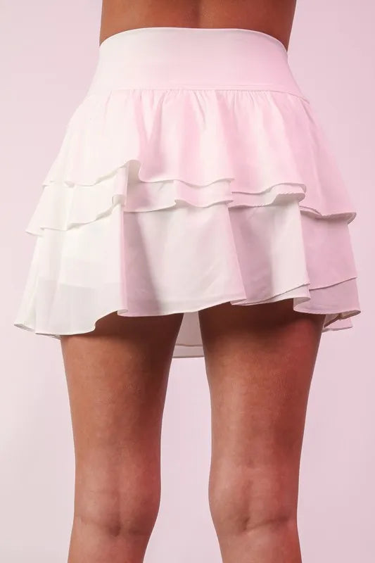 Riffled Tiered Layers Activewear Skirt with Shorts