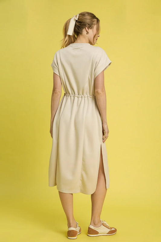 Self-Tie Short Sleeve Midi Dress