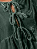 Balloon Sleeve Tie-Front Velvet Peasant Blouse