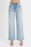 Full Size High Waist Ankle Wide Cuffed Jeans