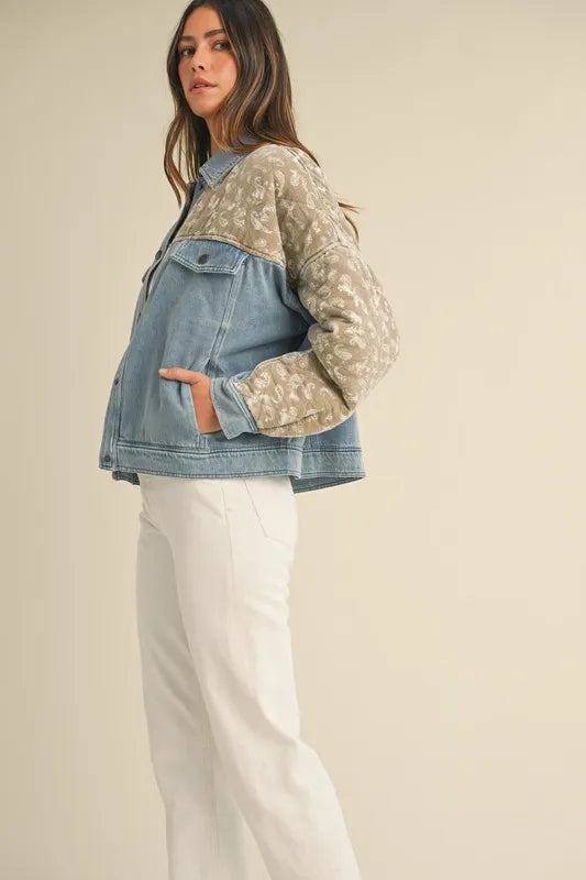 Quilted Paisley Print Contrast Denim Jacket