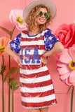 American Flag Theme Usa Print Sequin Dress