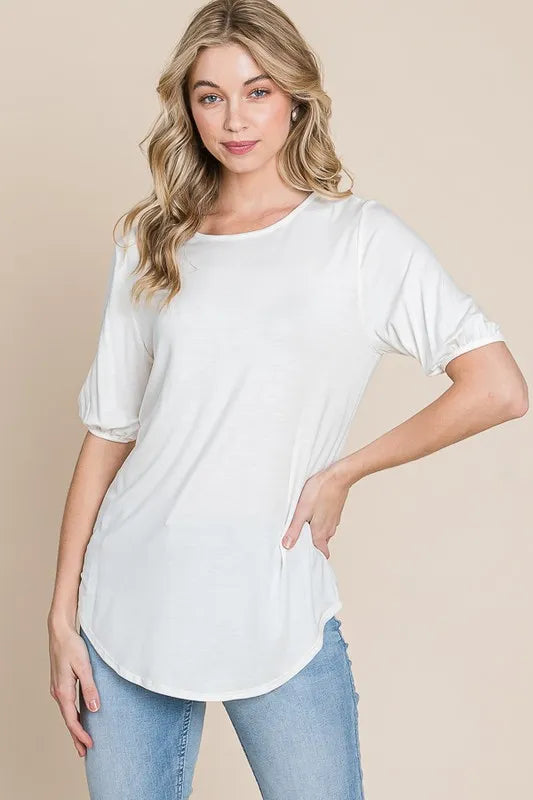 Round Neck Puff Sleeve T-Shirt