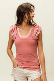 Textured Lace Ruffle Ribbed Knit Camisole