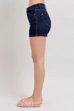 High Waist Heart Shaped Pkts & Red Contrast Thread Denim Shorts